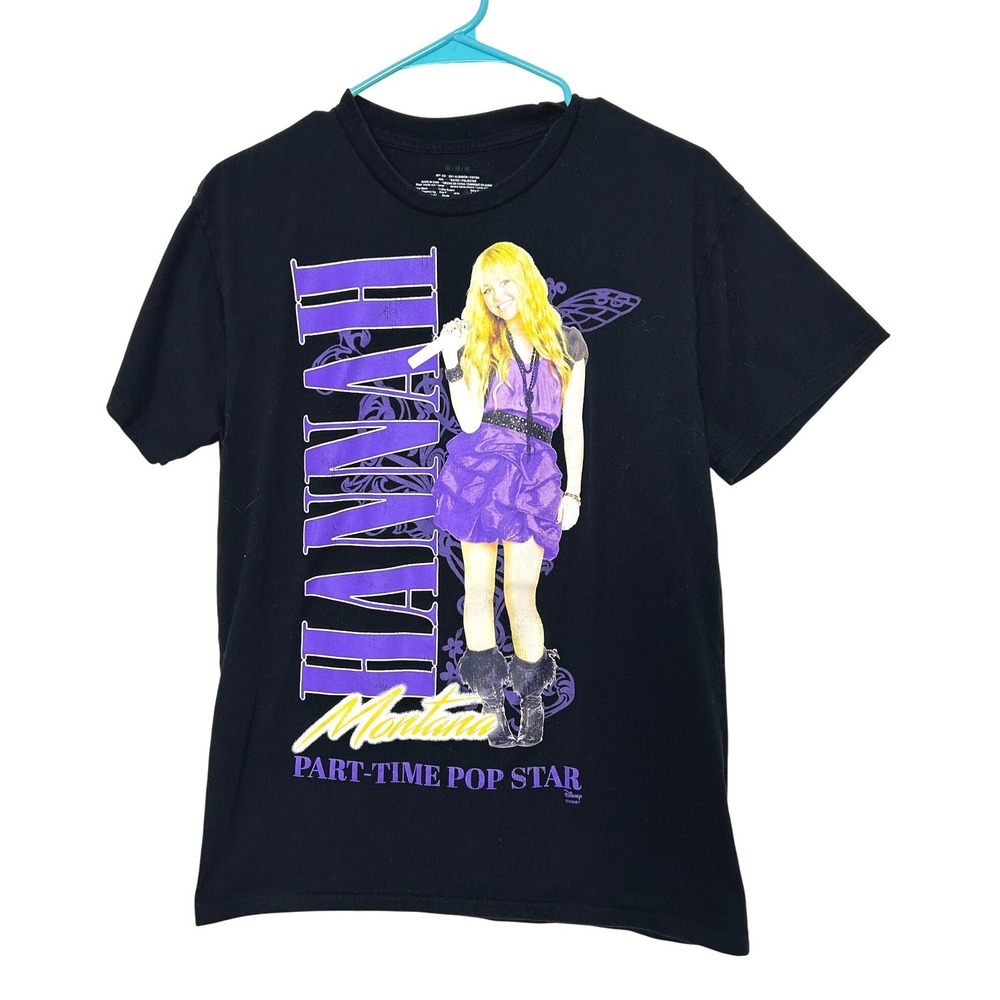 Hannah Montana T-Shirt Disney Womens‎ M Black Graphic Tee Y2K nostolgia kidcore